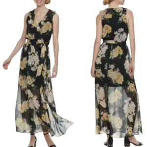 Disney Princess Black Floral Chiffon Maxi Dress Belted XS